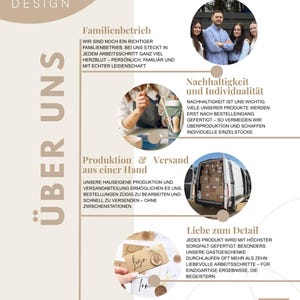 May include: A promotional graphic for Eva Design, featuring text and images. The text highlights family business, sustainability, and attention to detail. Images include a family, someone working on a product, and a delivery van.