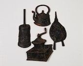 Vintage Cast Iron Wall Plaques Tea Kettle Butter Churn Bellows Coffee Grinder Taiwan Primitive Rusty