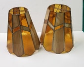 Vintage Stain Glass Lamp Shades, Amber Saw Tooth, Pair of Shades Only, Replacement Shades