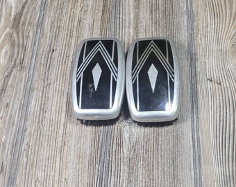 Pair Vintage Clothes Brushes, Art Deco Silver Tone with Black Inlay