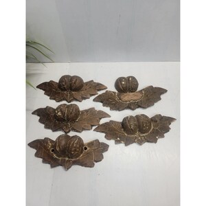 5 Antique Carved Wood Drawer Pulls Victorian Oak Leaf Acorn Dresser Handles Lot