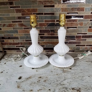 2 Vintage Lamps, Milk Glass Swirl, Vanity Boudoir, Dresser Table