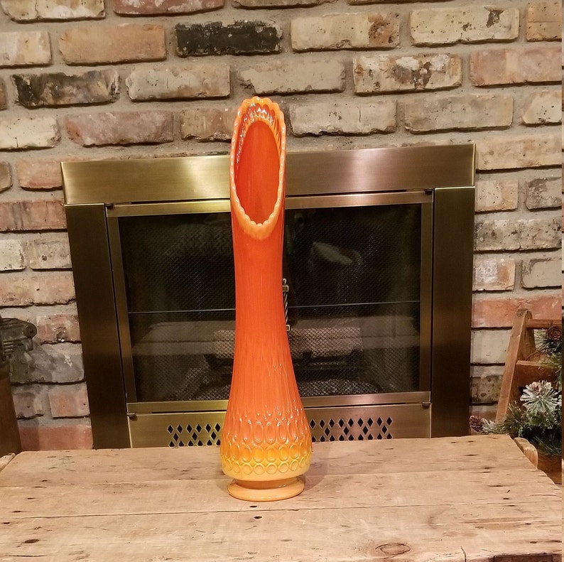 Retro Bittersweet Orange Swung Vase Glass Mid Century Modern Etsy