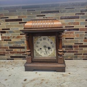 Vintage Wood Mantel Clock, 8 Day Germany, Pendulum