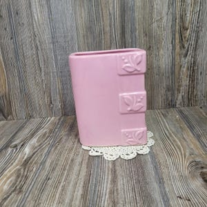 Vintage FPCO Pink Ceramic Vase 1950s MCM Rectangular Planter Leaf Sprig Pottery