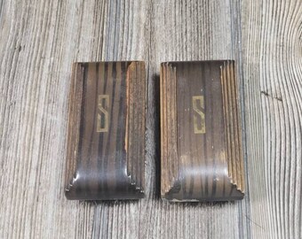 Pair Vintage Clothes Brushes, Art Deco Monogram S, Wood Grain