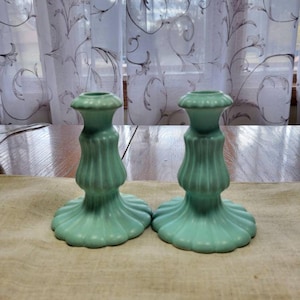 Vintage RumRill Candle Holders, Red Wing 454, Art Deco Pottery