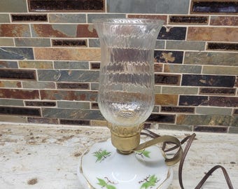 Vintage Hurricane Vanity Lamp, Milk Glass, Boudoir Light
