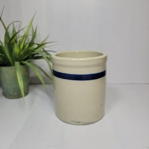 Vintage Beater Jar Crock, Blue Band Stoneware, Utensil Holder, Country Kitchen