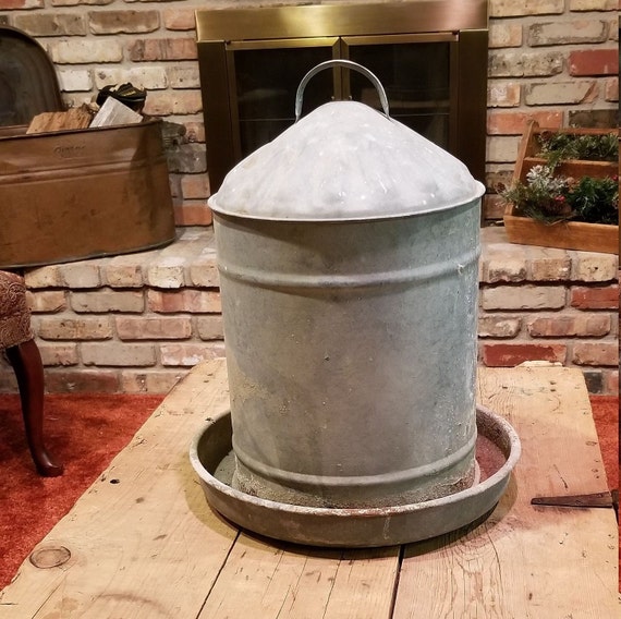 Vintage Chicken Waterer Galvanized Poultry Farmhouse Primitive Etsy