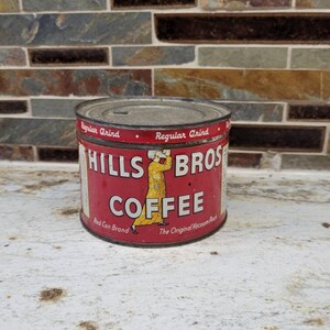 Vintage Hills Bros Coffee Tin & Lid, Small 1/2 lb Advertising Can, 1952