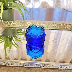 Vintage Avon Tulip Votive Candle, Cobalt Blue Glass, Candleholder