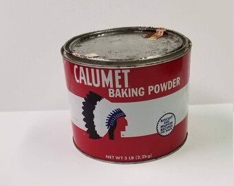 Vintage Calumet Tin Baking Powder Can 5 Lb Farmhouse Kitchen Primitive