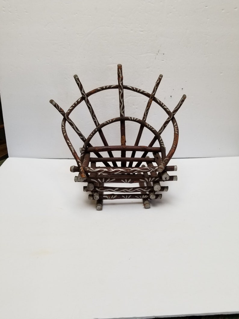 Vintage Adirondack Twig Basket Willow Wood Holder Primitive Etsy
