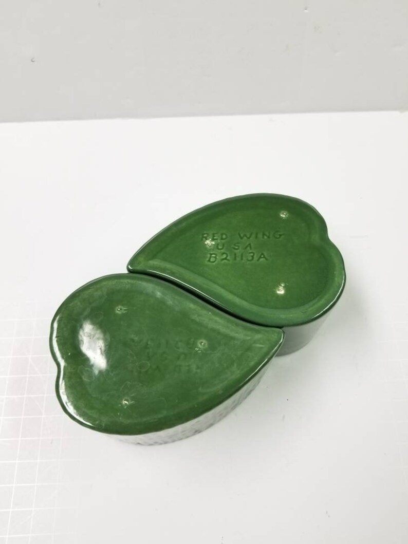 Vintage Red Wing Candle Holders Art Pottery Green Leaf Etsy