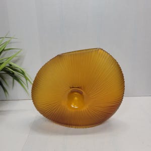 MCM Vintage Amber Ribbed Vase, Offset Oval Frosted Satin