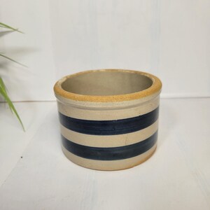 Vintage RRP Co Style Blue Stripe Stoneware Butter Crock Farmhouse Planter Jar