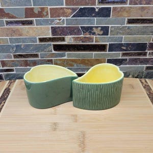 Vintage Red Wing Candle Holders, MCM Art Pottery, Green Leaf Shape, MCM