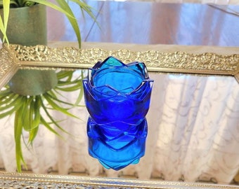 Vintage Avon Tulip Votive Candle, Cobalt Blue Glass, Candleholder