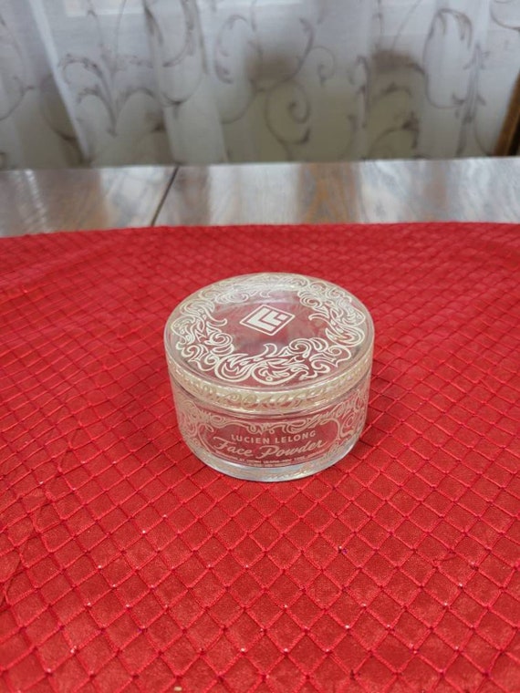 Vintage  Lucien Lelong Powder Jar, Glass Clear & … - image 1
