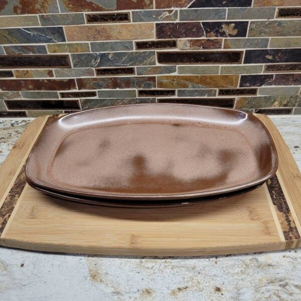 2 Vintage Frankoma Plainsman Brown 5QS Platters Satin 13-3/4 Inch Rectangle Tray