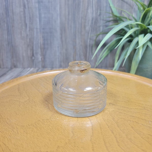 Vintage Ink Bottle, Glass Round Small Ribbed