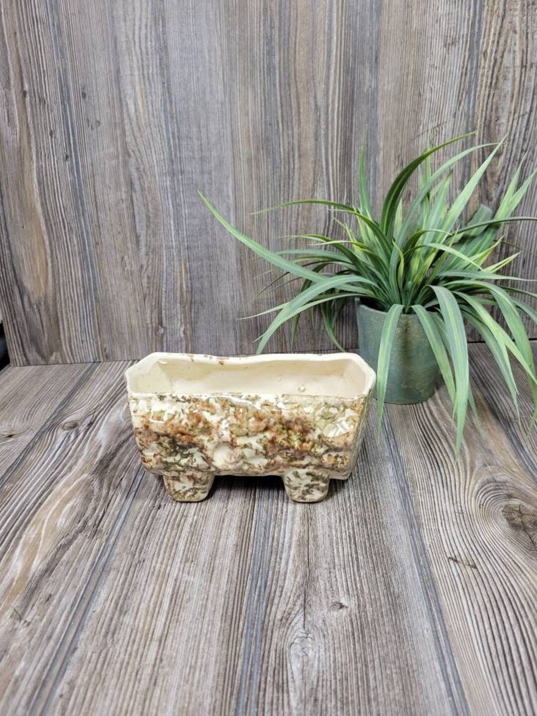 Vintage Log Planter Pottery Browns & Cream Splatter, Morton Woodland - Etsy