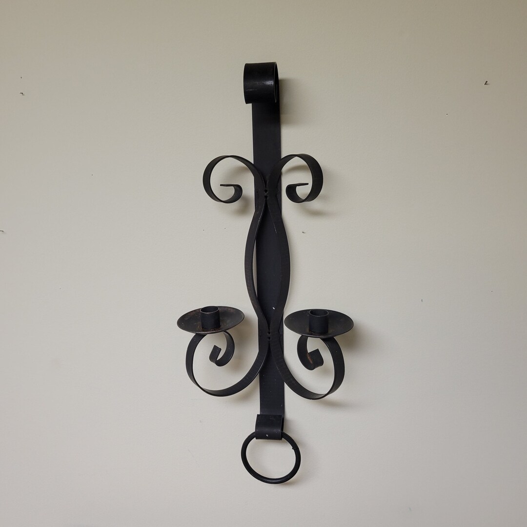 Vintage Black Wrought Iron Wall Sconce Candle Holder Gothic/spanish