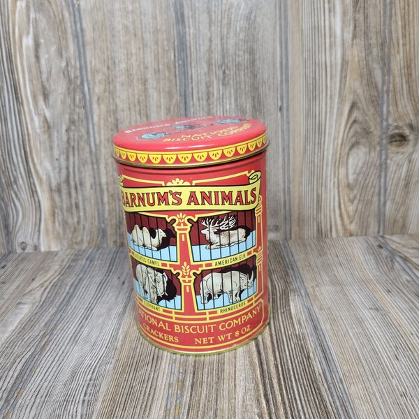 Vintage Animal Cracker Tin National Biscuit  Round 8 oz Canister