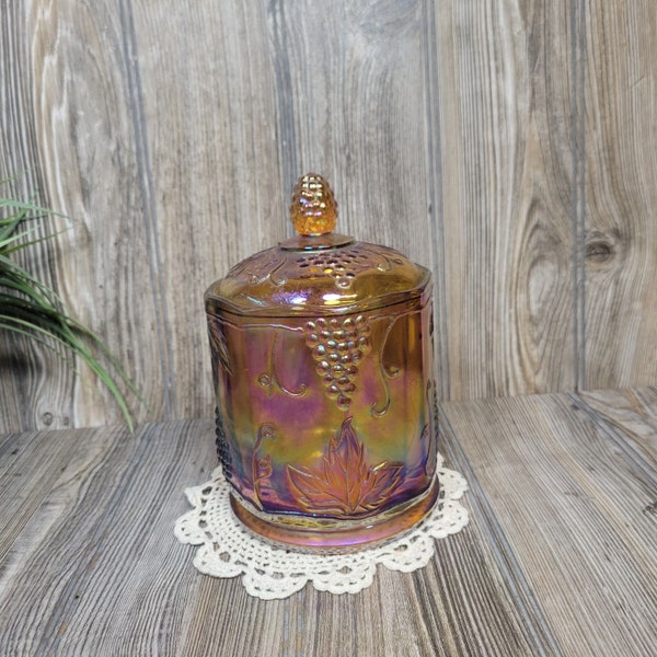 Vintage Indiana Glass Colony Harvest Grape Canister Amber Carnival