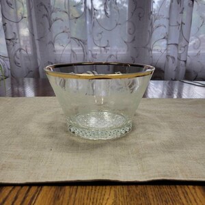 Vintage Glass Ice Bowl Bucket , Grapevine Etched, Gold Trim, Serving Dish