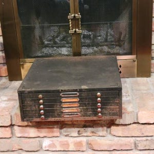 Vintage Universal Metal 5 Drawer Dental Cabinet Industrial Watchmaker Box Black