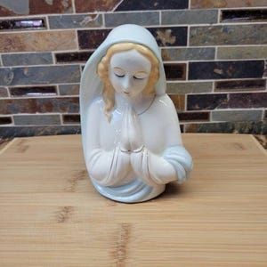 Vintage Madonna Planter, Praying Virgin Mary, Ceramic Wall Pocket