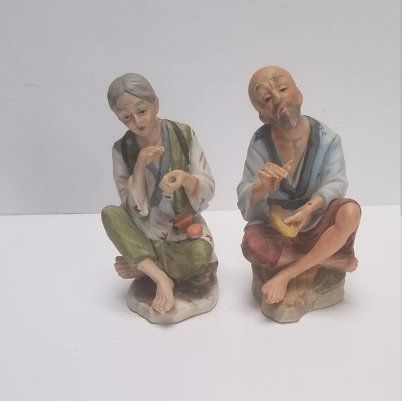 Vintage Homco Asian Couple Old Man And Woman Home Interior Figurines Home Interior Decorating Decor - 