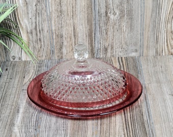 Vintage Oval Covered Butter Diamond Point Ruby, Indiana Glass