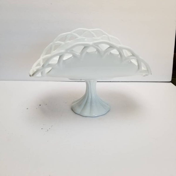 Vintage Milk Glass Banana Stand Holder Pedestal Stand Lace Edge Colony