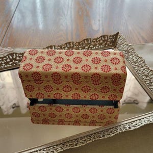 Vintage Brocade Jewelry Music Box, Red Gold Tan, Japan