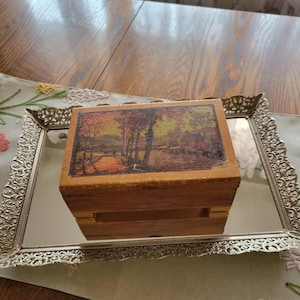 Cottagecore Jewelry Box, Wood Decoupaged Floral Picture, Shabby Chic