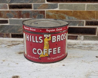 Vintage Hills Bros Coffee Tin & Lid, Small 1/2 lb Advertising Can, 1952