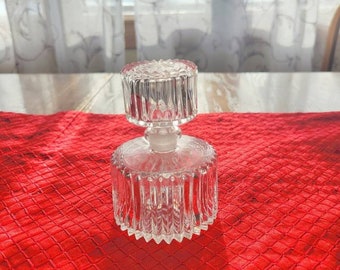 Vintage Perfume Bottle, Round Clear, Sawtooth Glass, Stopper