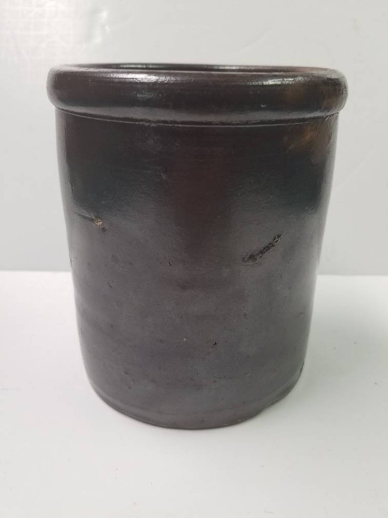 Vintage Crock Utensil Holder Stoneware Brown Primitive Kitchen Etsy