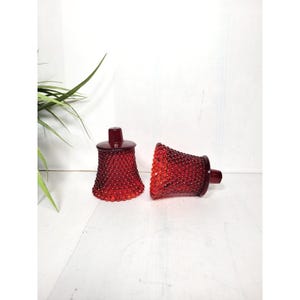 2 Vintage Red Hobnail Pegged Votive Cups, Homco Candle Holders, Home Interiors