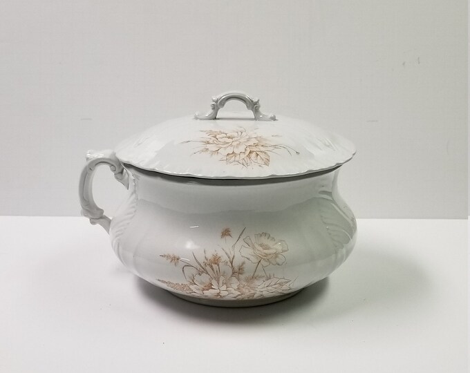 Antique Chamber Pot & Lid Brown Transferware Floral Etsy