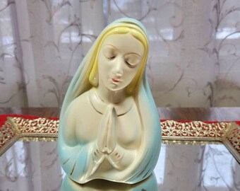 Vintage Madonna Praying Planter, Virgin Mary Religious Vase, Ceramic