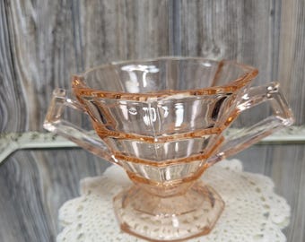 Vintage Pink Depression Sugar Bowl, Tea Room Indiana Glass, Art Deco