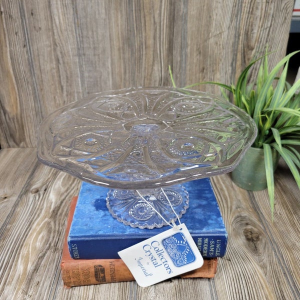 Vintage Cake Stand, Daisy & Button Imperial Glass, Clear CupCake Pedestal Plate