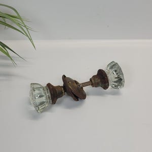 Vintage Glass Doorknobs 12 Point, Very Rusty Architectural Salvage Primitive