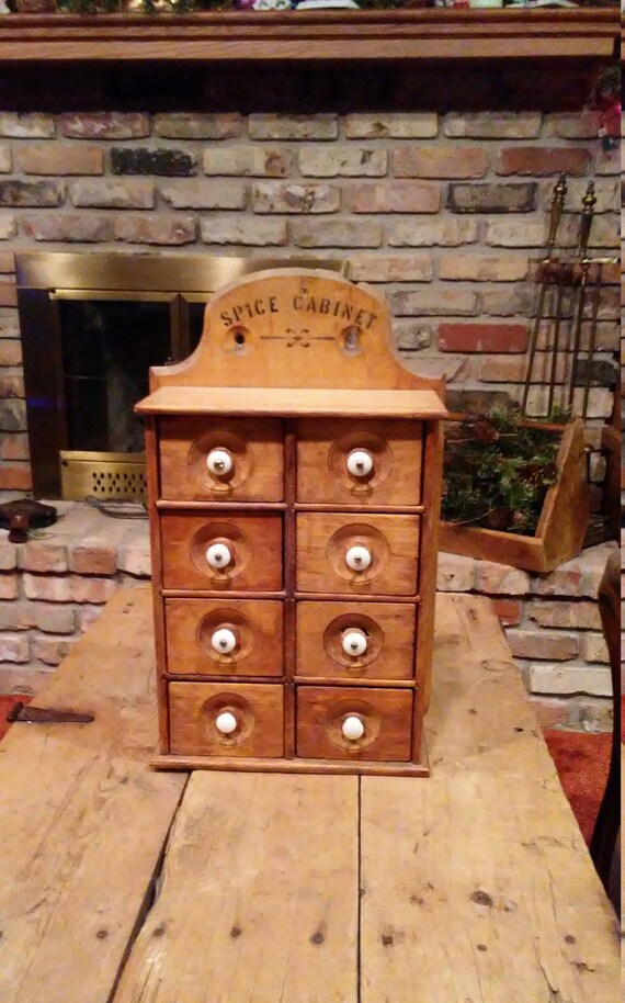 Antique Spice Cabinet Wall Wood 8 Drawer Very Primitive Etsy