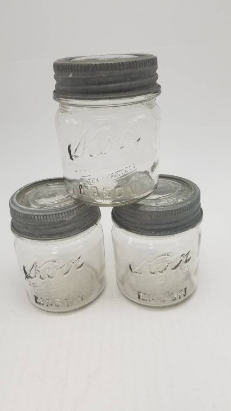 3 Vintage Kerr Jars Half Pint Mason Clear Glass Regular Etsy