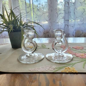 2 Vintage Fostoria Century Candle Holders Clear Glass Single Light Candlesticks
